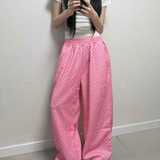 Dot Print Loose Fit Wide Long Pants