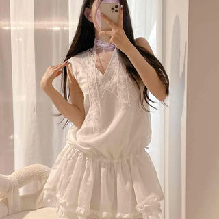 Shirred Frill Strap Loose Fit Tiered Sleeveless Mini Dress
