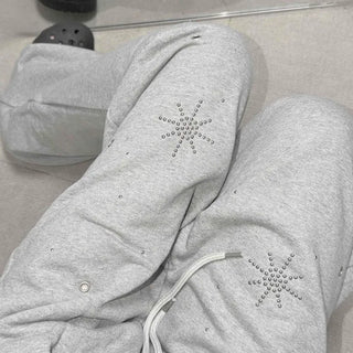 Studded Eyelet String Loose Fit Wide Long Pants