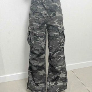 Cargo Pocket Zipper Loose Fit Camo Wide Long Pants