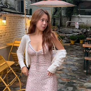 Frill Ribbon String Strap Flower Slim Fit Mini Dress