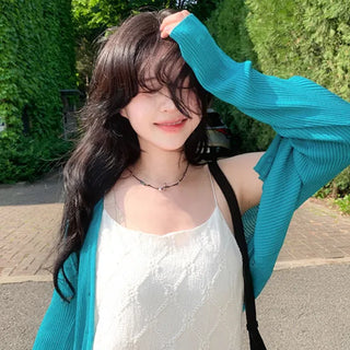 Pure Cool Summer Ribbed Cardigan, Slim Fit, Delicate Fit, Skin-Resistant, Sun Protection, Arm Coverage, Indoor Outerwear, Summer