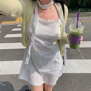 Heal Me Dot Wrinkle Muffler Layered See-through Tie Pleated Long Scarf
