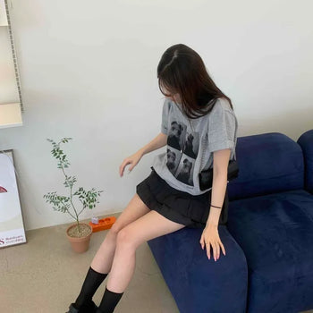Loose Fit Printed Lettering Short Sleeve Daily T-Shirt