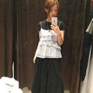 Frill Shirred Strap Tiered Sleeveless