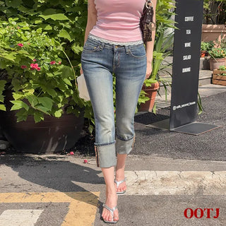 Paleve Rolled-up Crooked Denim Capri Pants