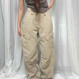 Cargo Pocket Flap Pocket Wide Loose Fit Daily Long Pants