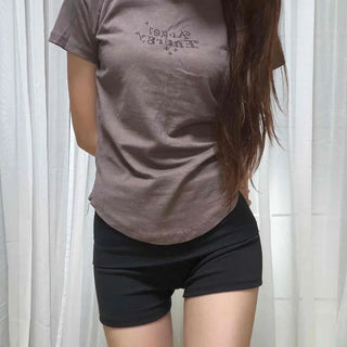 Lettering Plain Roundhen Raglan Short Sleeve T-shirt
