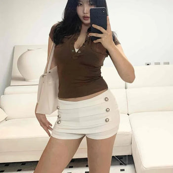 Button Wrap Daily Mini Skirt
