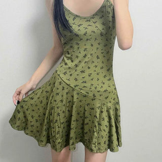 Strap Flower Fitted Flare A-Line Sleeveless Mini Dress