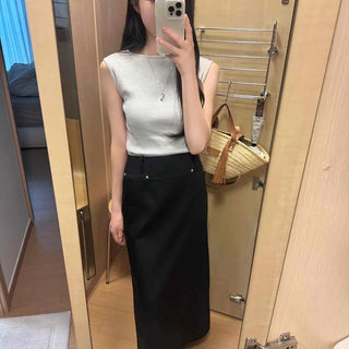 Slit Straight H-Line Regular Fit Long Skirt