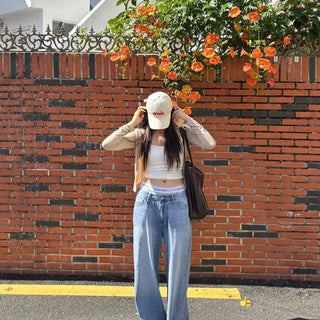Washed Button Flap Pocket Wide Loose Fit Long Pants