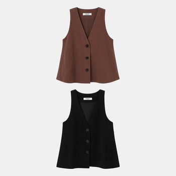 Natural Linen Button Vest