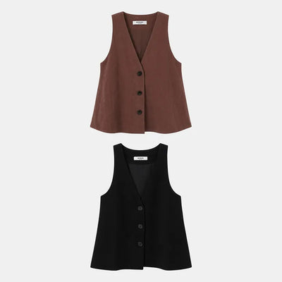 Natural Linen Button Vest