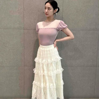 Frill Tiered A-Line Feminine Long Skirt