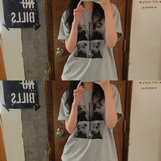 Doggy Four-Cut Print Oversized Short Sleeve T-shirt