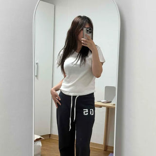 String Contrast Wide Loose Fit Daily Training Bottoms