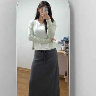 Dot Straight H-Line Relaxed Fit Long Skirt