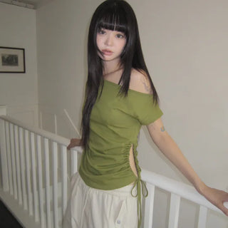Wills Shirred One-Shoulder Short-Sleeve T-Shirt