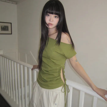 Wills Shirred One-Shoulder Short-Sleeve T-Shirt