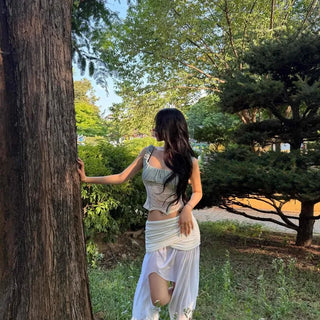 Soap Shirred See-through Asymmetrical Long Skirt