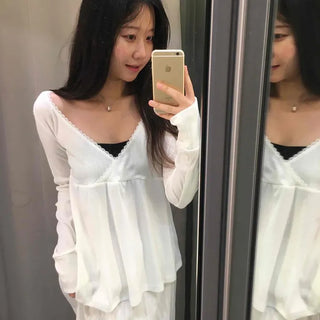 Wide V Wrap Loose Fit Shirred T-shirt