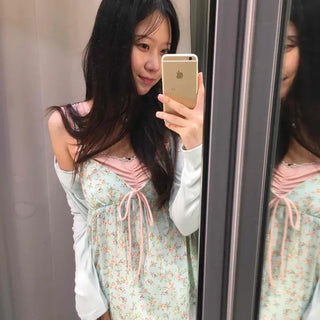 Shirred Strap Flower A-Line Sleeveless
