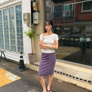 Regular Fit Striped String H-Line Straight Midi Skirt