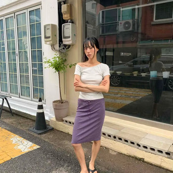 Regular Fit Striped String H-Line Straight Midi Skirt