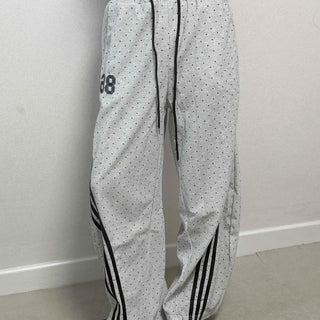 String Color Block Loose Fit Polka Dot Wide Long Pants