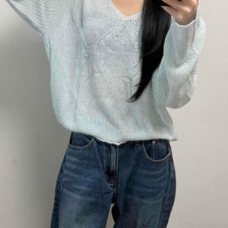 Diamond V-Neck Loose Fit Knit Top