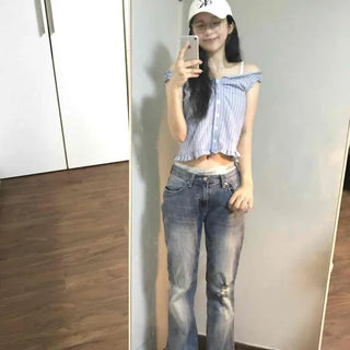 Washed Button Bootcut Casual Long Pants