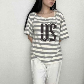 Numbering Stripe Loose Fit Daily Short Sleeve T-shirt