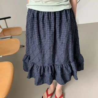 Moel Wrinkle Check Tiered Midi Skirt