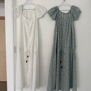 Cine Flower Shirred Long Knit Dress