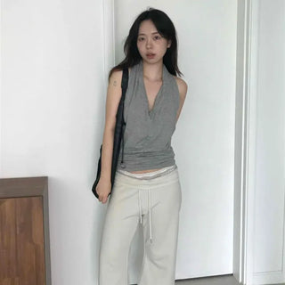 Le Gak String Wide Loose Fit Daily Long Pants