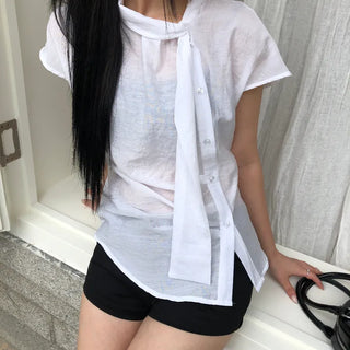 Kenbi Scarf Short Sleeve Blouse