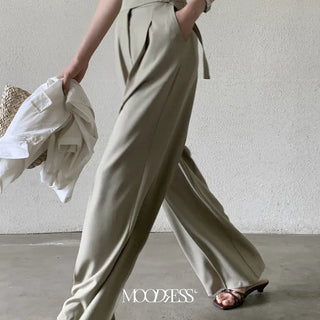 Grain Buckle Strap Wide Slacks