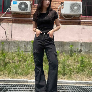 Washed Cargo Pocket Flare Long Pants