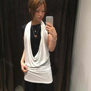 Layered Glow Halter Hooded Long T-shirt