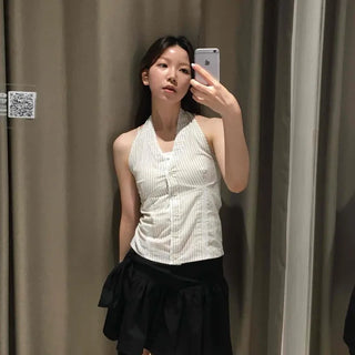 Lef Lace Stripe Halterneck Top