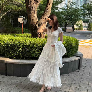 Leha Frill String Tiered Maxi Long Skirt