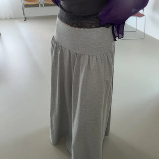 Noir Wide Elastic Long Skirt