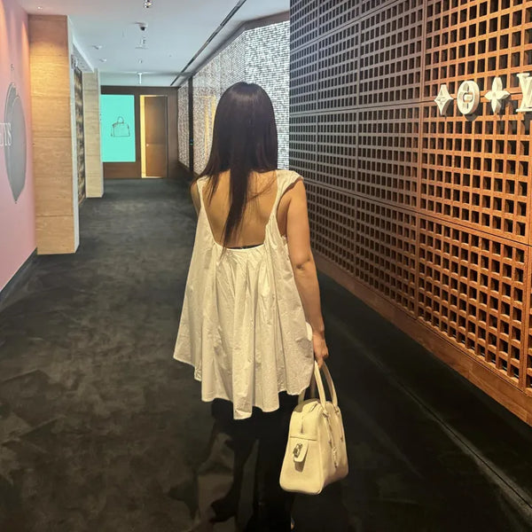 Cotton Volume Blouse  Backless Sleeveless Blouse Wedding Guest Look