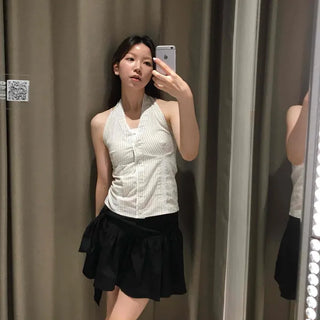 Sailor Shirred Ribbon Flare Mini Skirt