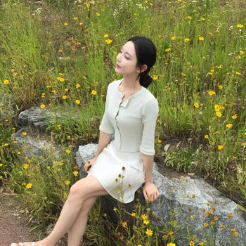 Momo Round Cotton 3/4 Sleeve Cardigan
