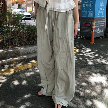 Reart Snap Loose Fit Unisex Casual Nylon Pants