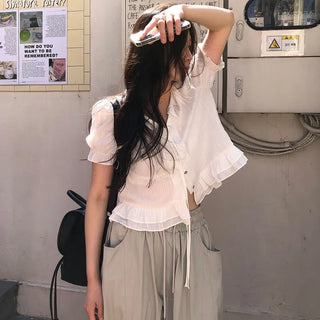 Munt Summer Loose Fit String Frill Blouse for Work
