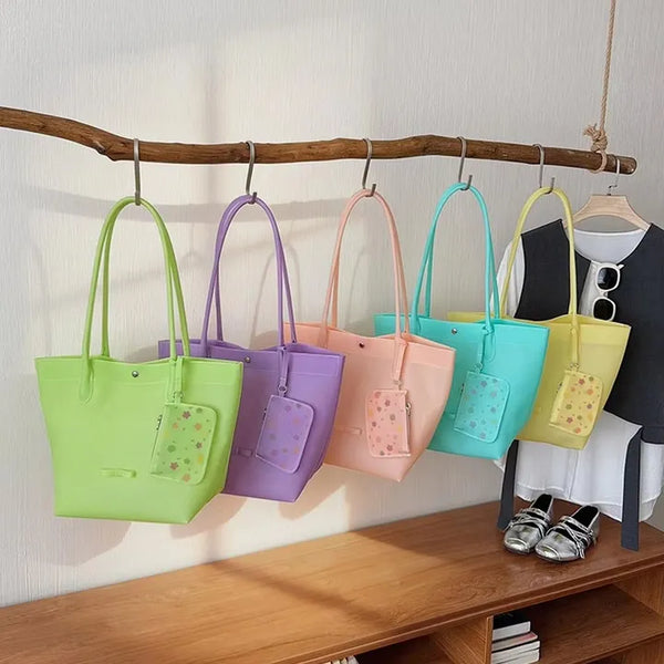 Minimal Pastel PVC Jelly Tote Bag / Waterproof Mini Bag Daily Shoulder Bag Summer Beach Bag Mintcore Kitsch Look y2k