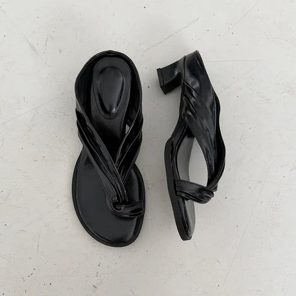 Nora toe ring sandal heel   Summer flip-flops, mules, strap mid-heel shoes